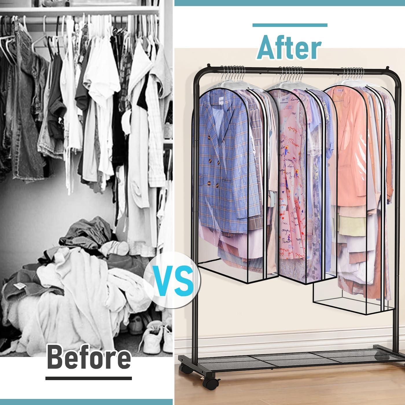 imageMISSLO 10quot Gusseted Garment Bags for Hanging Clothes 40quot50quot Clear Suit Bags for Closet Storage Dress Bag for Gowns Long Coat Protector 3 Packs GreyEthylene Vinyl Acetate