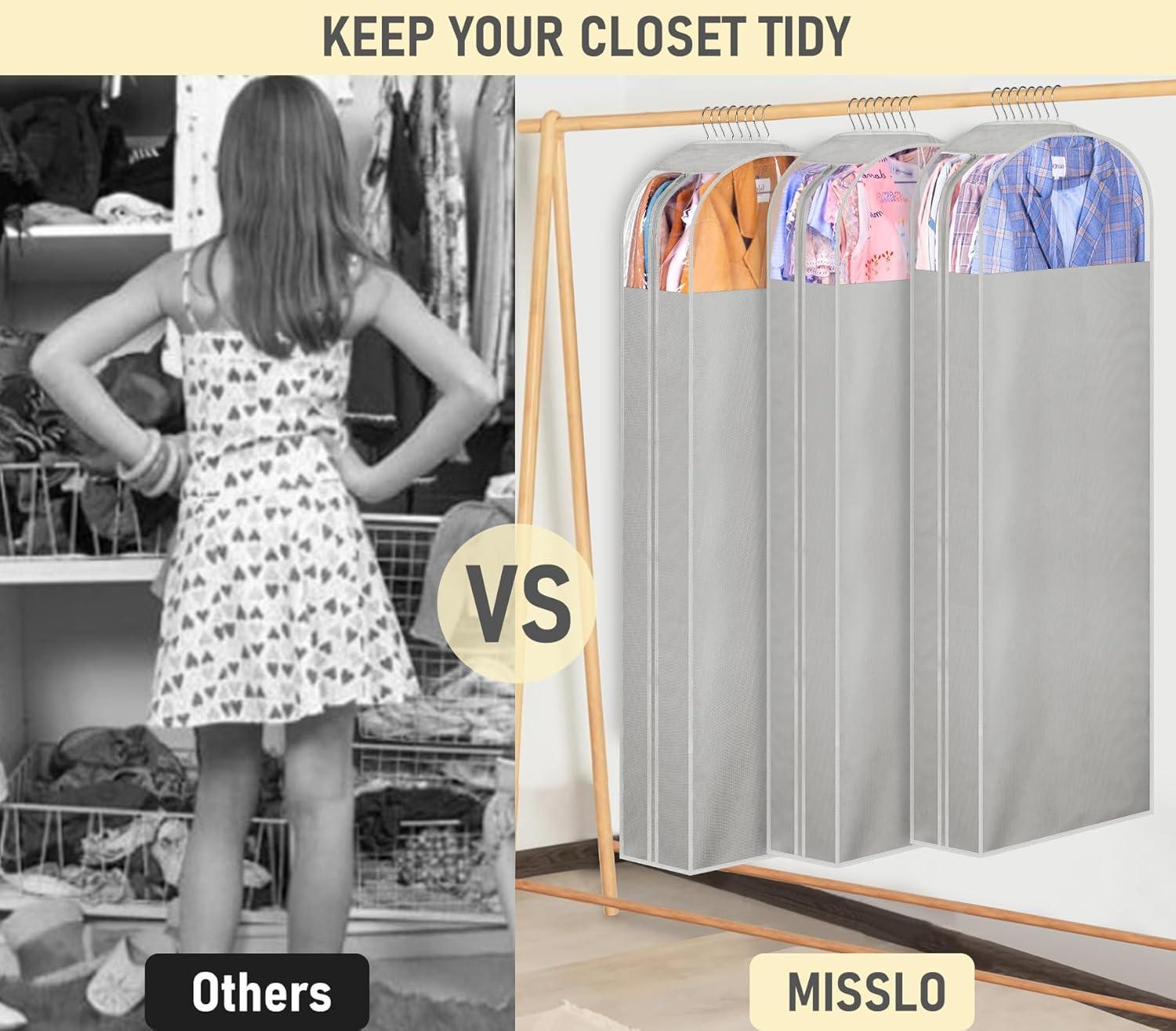 imageMISSLO 10quot Gusseted Garment Bags for Hanging Clothes 40quot50quot Clear Suit Bags for Closet Storage Dress Bag for Gowns Long Coat Protector 3 Packs GreyFabric