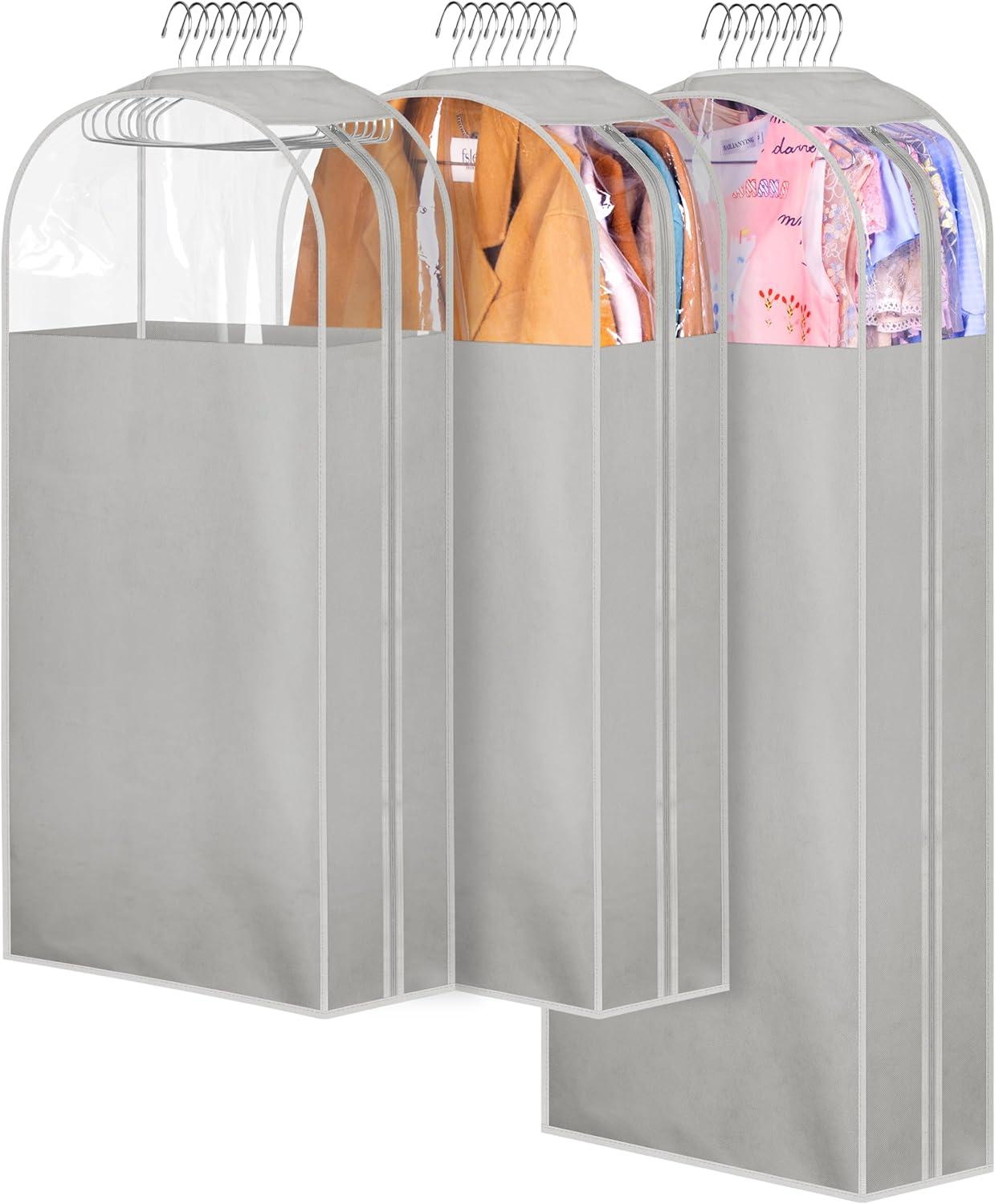 imageMISSLO 10quot Gusseted Garment Bags for Hanging Clothes 40quot50quot Clear Suit Bags for Closet Storage Dress Bag for Gowns Long Coat Protector 3 Packs GreyFabric