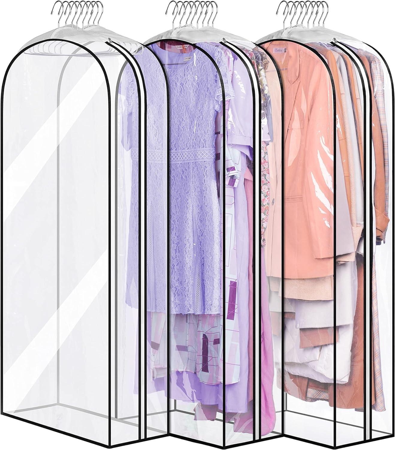 imageMISSLO 10quot Gusseted Garment Bags for Hanging Clothes 40quot50quot Clear Suit Bags for Closet Storage Dress Bag for Gowns Long Coat Protector 3 Packs GreyEthylene Vinyl Acetate