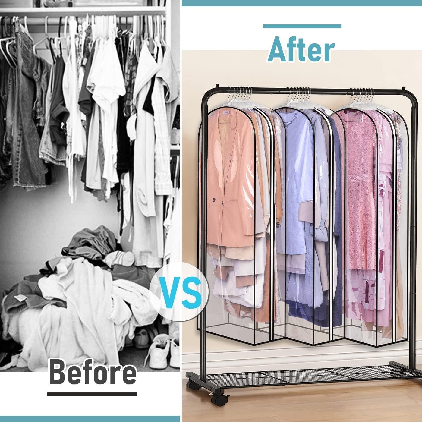 imageMISSLO 10quot Gusseted Garment Bags for Hanging Clothes 40quot50quot Clear Suit Bags for Closet Storage Dress Bag for Gowns Long Coat Protector 3 Packs GreyEthylene Vinyl Acetate