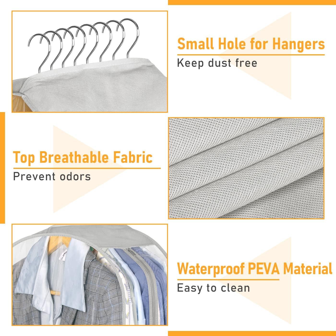 imageMISSLO 10quot Gusseted Garment Bags for Hanging Clothes 40quot50quot Clear Suit Bags for Closet Storage Dress Bag for Gowns Long Coat Protector 3 Packs GreyFabric