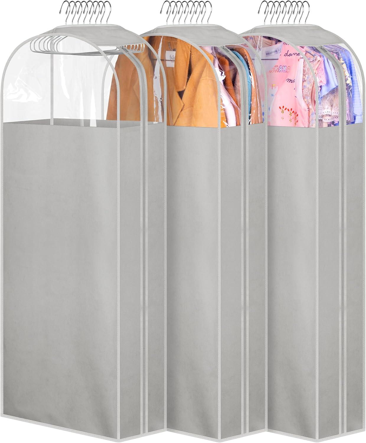 imageMISSLO 10quot Gusseted Garment Bags for Hanging Clothes 40quot50quot Clear Suit Bags for Closet Storage Dress Bag for Gowns Long Coat Protector 3 Packs GreyFabric