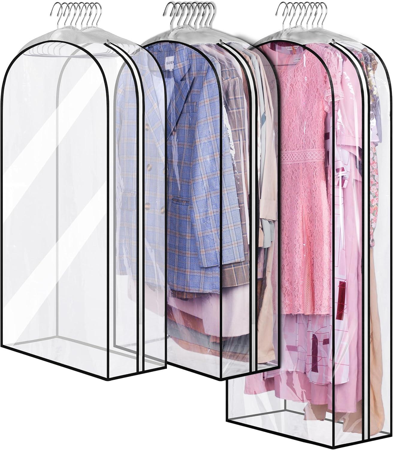 imageMISSLO 10quot Gusseted Garment Bags for Hanging Clothes 40quot50quot Clear Suit Bags for Closet Storage Dress Bag for Gowns Long Coat Protector 3 Packs GreyEthylene Vinyl Acetate