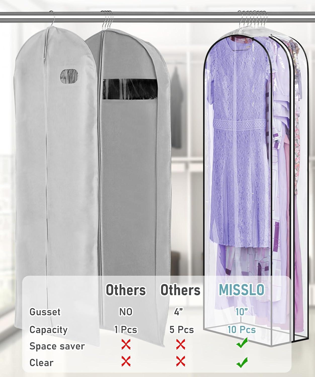 imageMISSLO 10quot Gusseted Garment Bags for Hanging Clothes 40quot50quot Clear Suit Bags for Closet Storage Dress Bag for Gowns Long Coat Protector 3 Packs GreyEthylene Vinyl Acetate