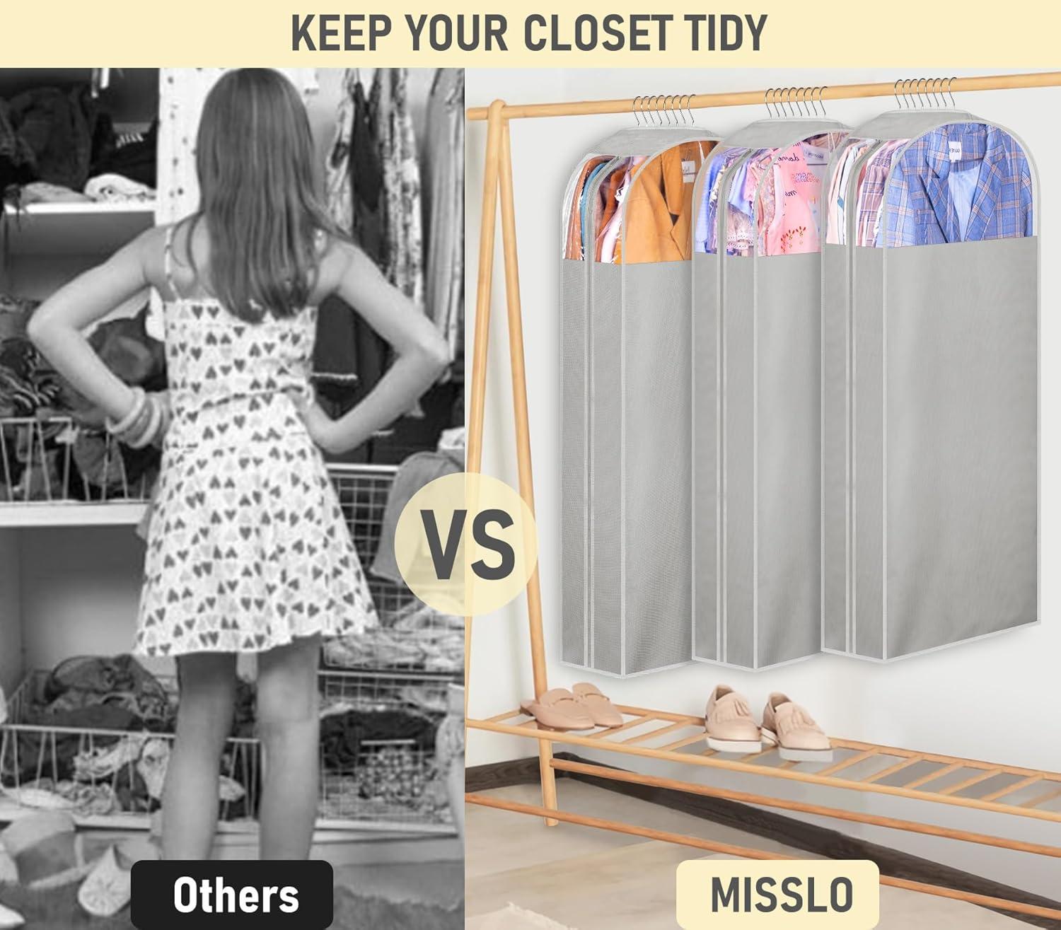 imageMISSLO 10quot Gusseted Garment Bags for Hanging Clothes 40quot50quot Clear Suit Bags for Closet Storage Dress Bag for Gowns Long Coat Protector 3 Packs GreyFabric