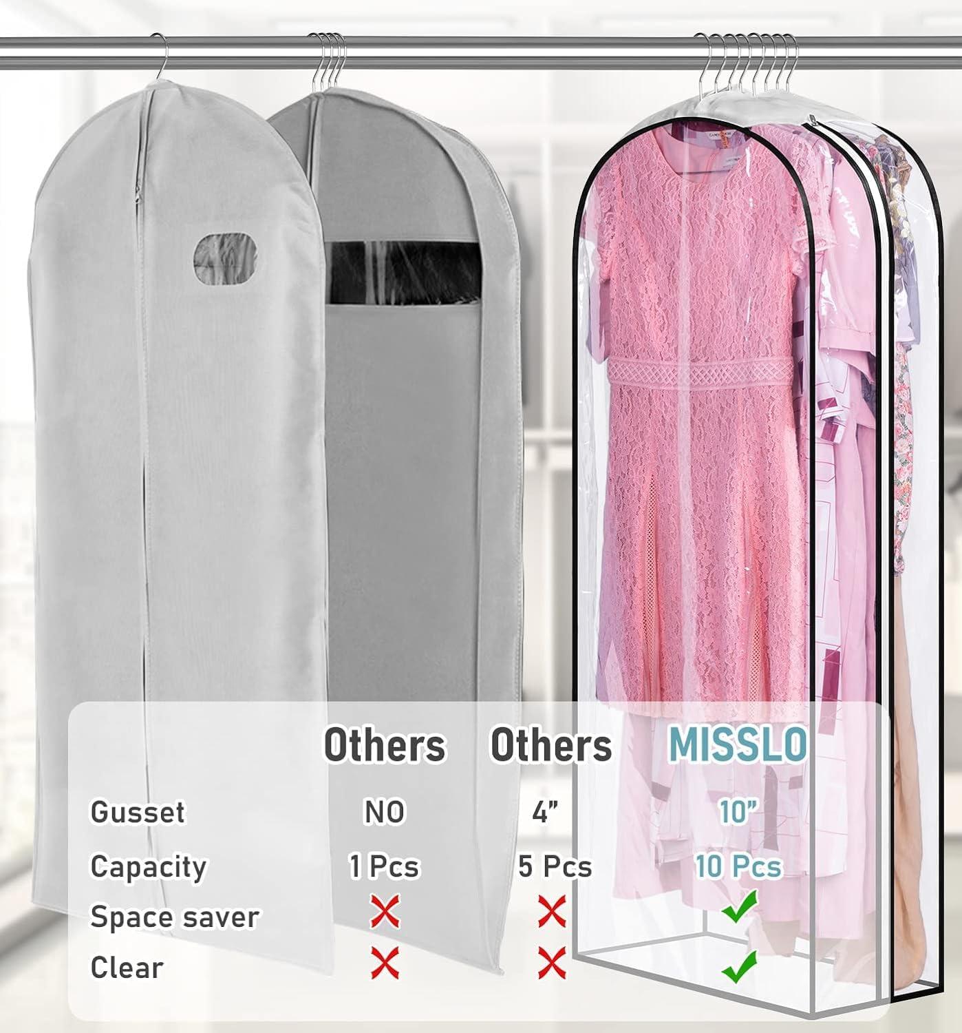 imageMISSLO 10quot Gusseted Garment Bags for Hanging Clothes 40quot50quot Clear Suit Bags for Closet Storage Dress Bag for Gowns Long Coat Protector 3 Packs GreyEthylene Vinyl Acetate