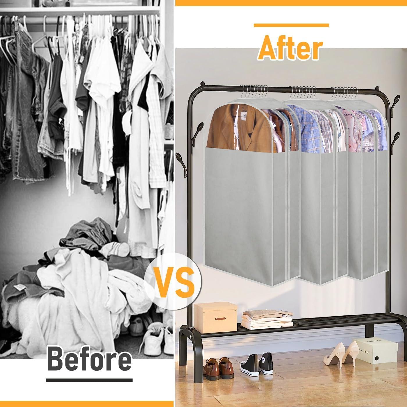 imageMISSLO 10quot Gusseted Garment Bags for Hanging Clothes 40quot50quot Clear Suit Bags for Closet Storage Dress Bag for Gowns Long Coat Protector 3 Packs GreyFabric