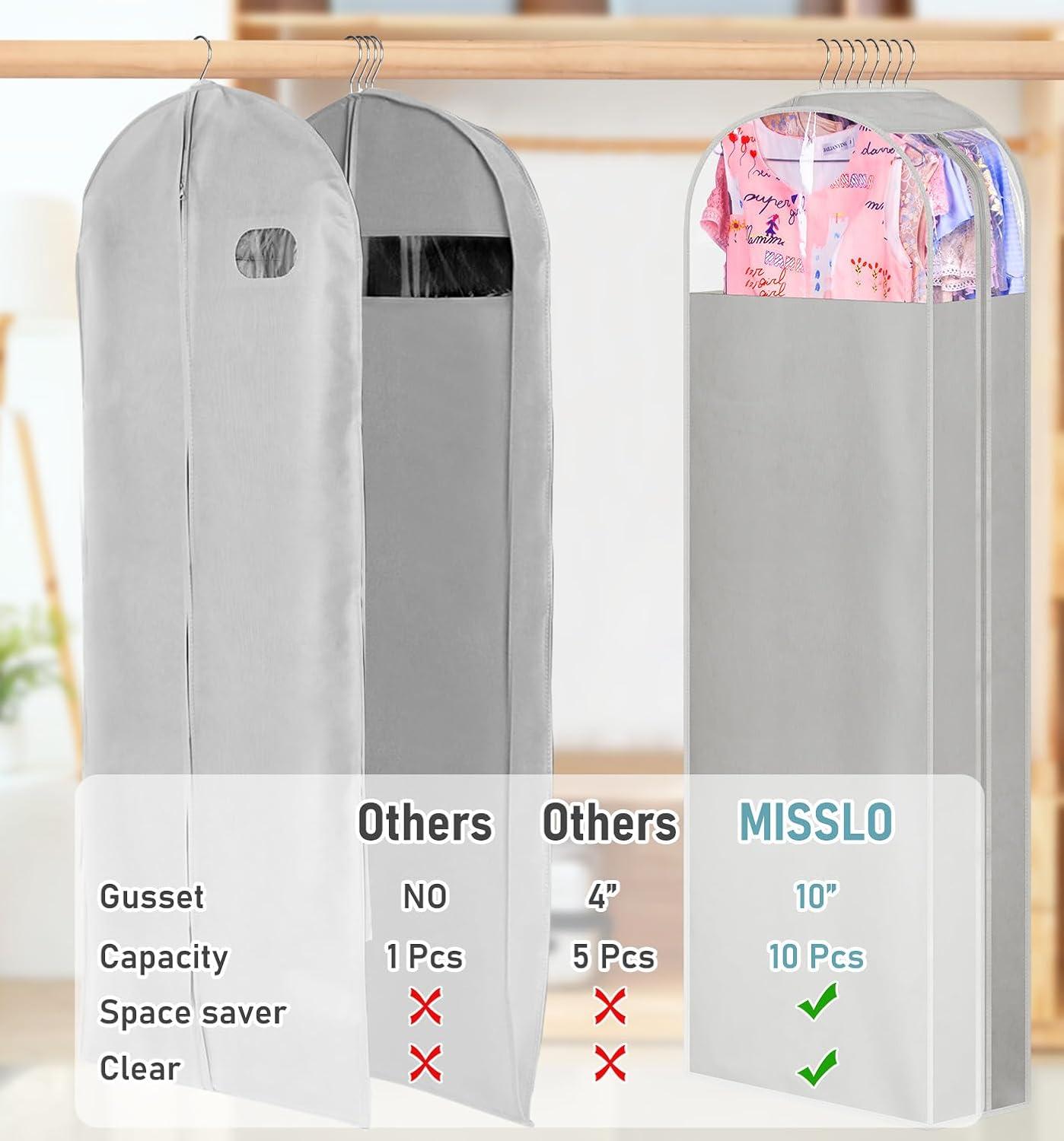 imageMISSLO 10quot Gusseted Garment Bags for Hanging Clothes 40quot50quot Clear Suit Bags for Closet Storage Dress Bag for Gowns Long Coat Protector 3 Packs GreyFabric