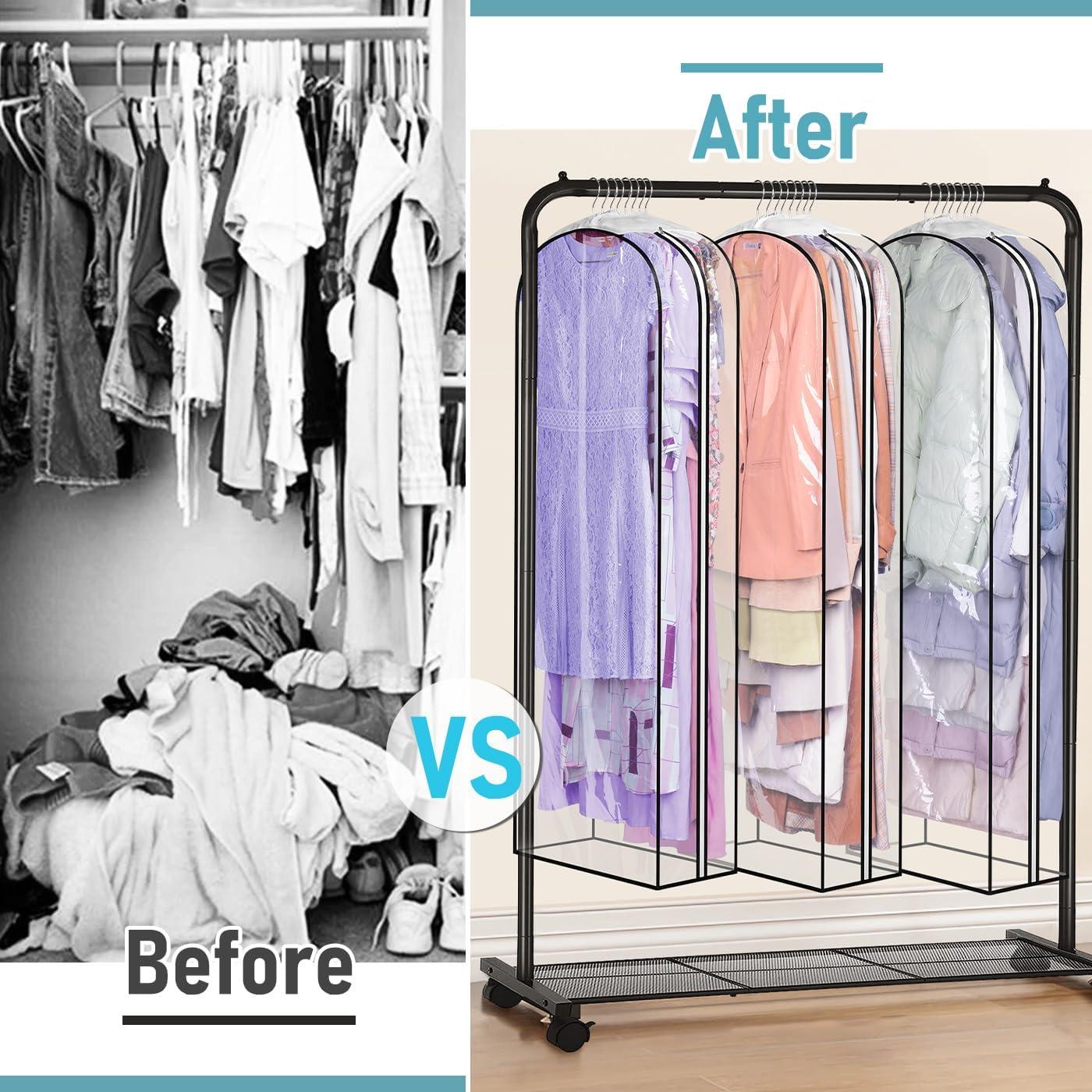 imageMISSLO 10quot Gusseted Garment Bags for Hanging Clothes 40quot50quot Clear Suit Bags for Closet Storage Dress Bag for Gowns Long Coat Protector 3 Packs GreyEthylene Vinyl Acetate