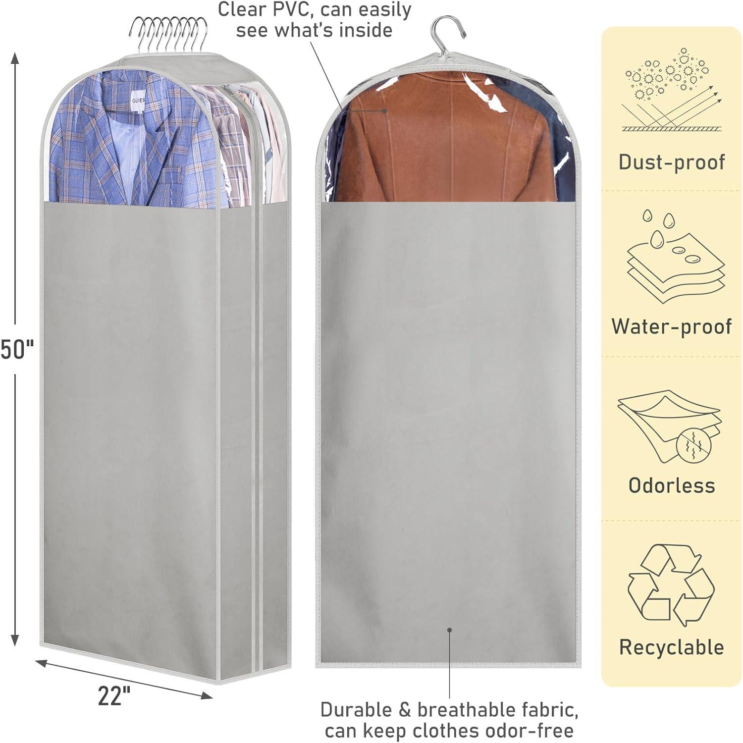imageMISSLO 10quot Gusseted Garment Bags for Hanging Clothes 40quot50quot Clear Suit Bags for Closet Storage Dress Bag for Gowns Long Coat Protector 3 Packs GreyFabric