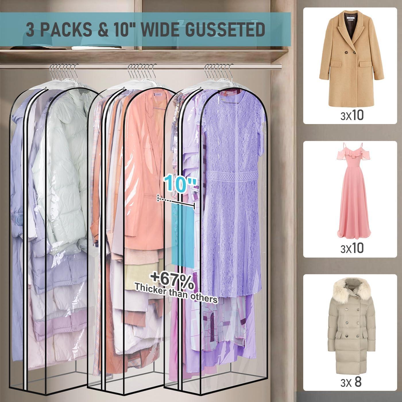 imageMISSLO 10quot Gusseted Garment Bags for Hanging Clothes 40quot50quot Clear Suit Bags for Closet Storage Dress Bag for Gowns Long Coat Protector 3 Packs GreyEthylene Vinyl Acetate