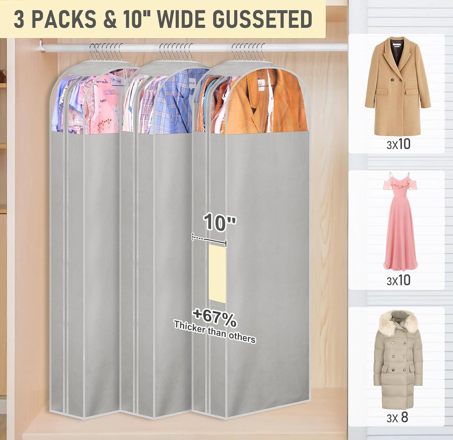 imageMISSLO 10quot Gusseted Garment Bags for Hanging Clothes 40quot50quot Clear Suit Bags for Closet Storage Dress Bag for Gowns Long Coat Protector 3 Packs GreyFabric
