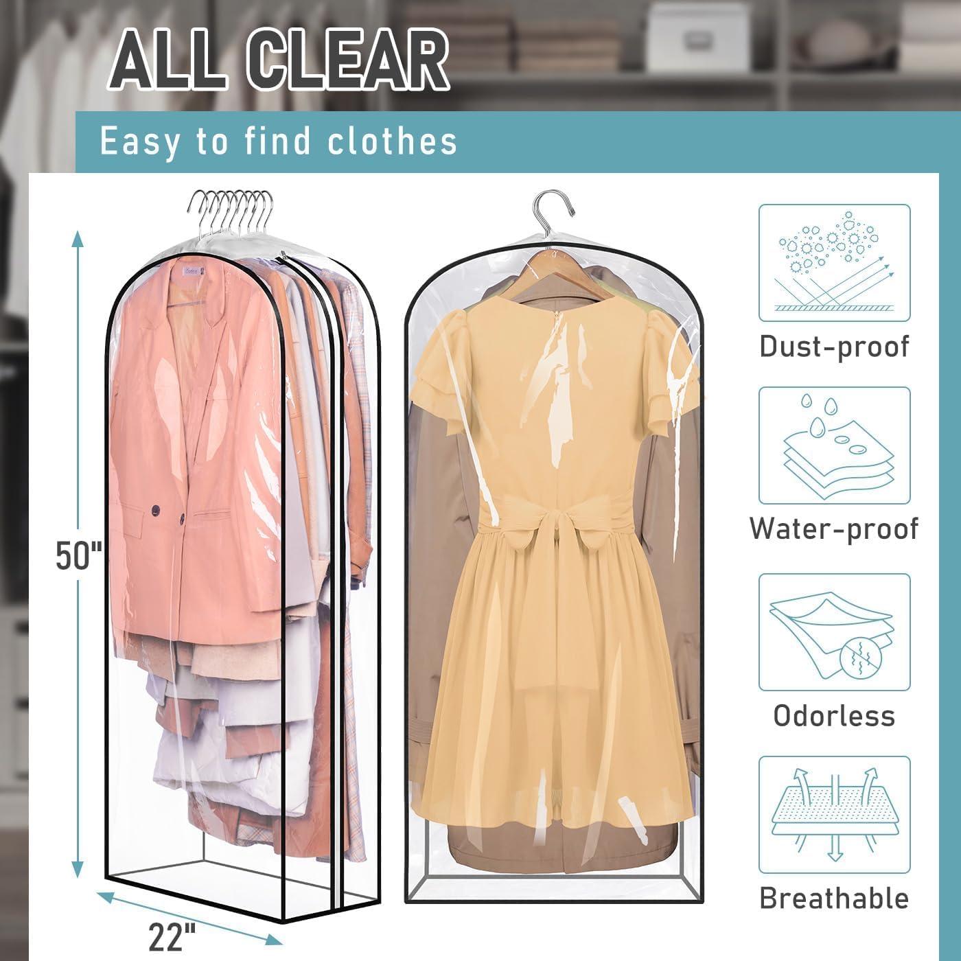 imageMISSLO 10quot Gusseted Garment Bags for Hanging Clothes 40quot50quot Clear Suit Bags for Closet Storage Dress Bag for Gowns Long Coat Protector 3 Packs GreyEthylene Vinyl Acetate