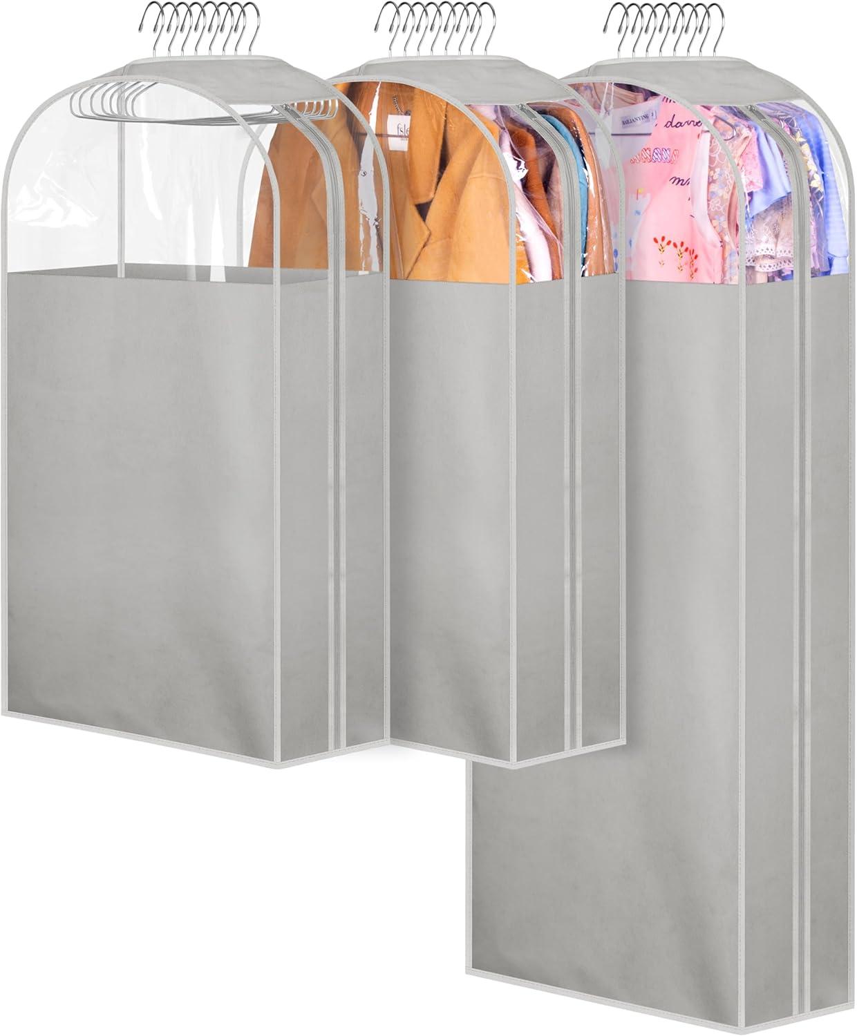 imageMISSLO 10quot Gusseted Garment Bags for Hanging Clothes 40quot50quot Clear Suit Bags for Closet Storage Dress Bag for Gowns Long Coat Protector 3 Packs GreyFabric