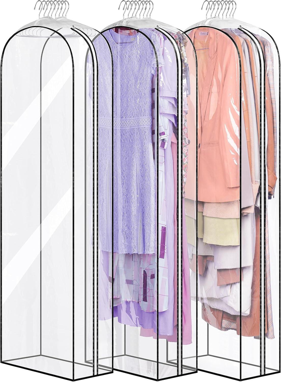 imageMISSLO 10quot Gusseted Garment Bags for Hanging Clothes 40quot50quot Clear Suit Bags for Closet Storage Dress Bag for Gowns Long Coat Protector 3 Packs GreyEthylene Vinyl Acetate