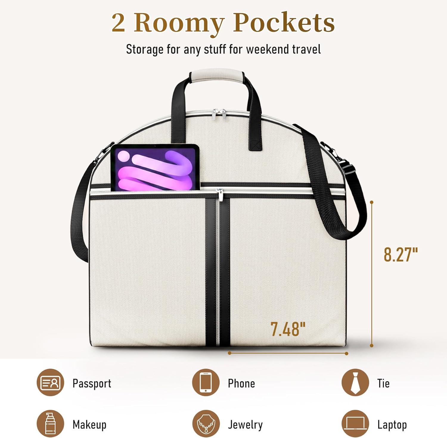 imageMISSLO Carry on Garment Bags for Travel for Women 56quot Foldable Dress Bag for Hanging Clothes Suit Luggage Garment Bag with Shoulder Strap ampamp Large Pockets for Business Wedding BlackBlack