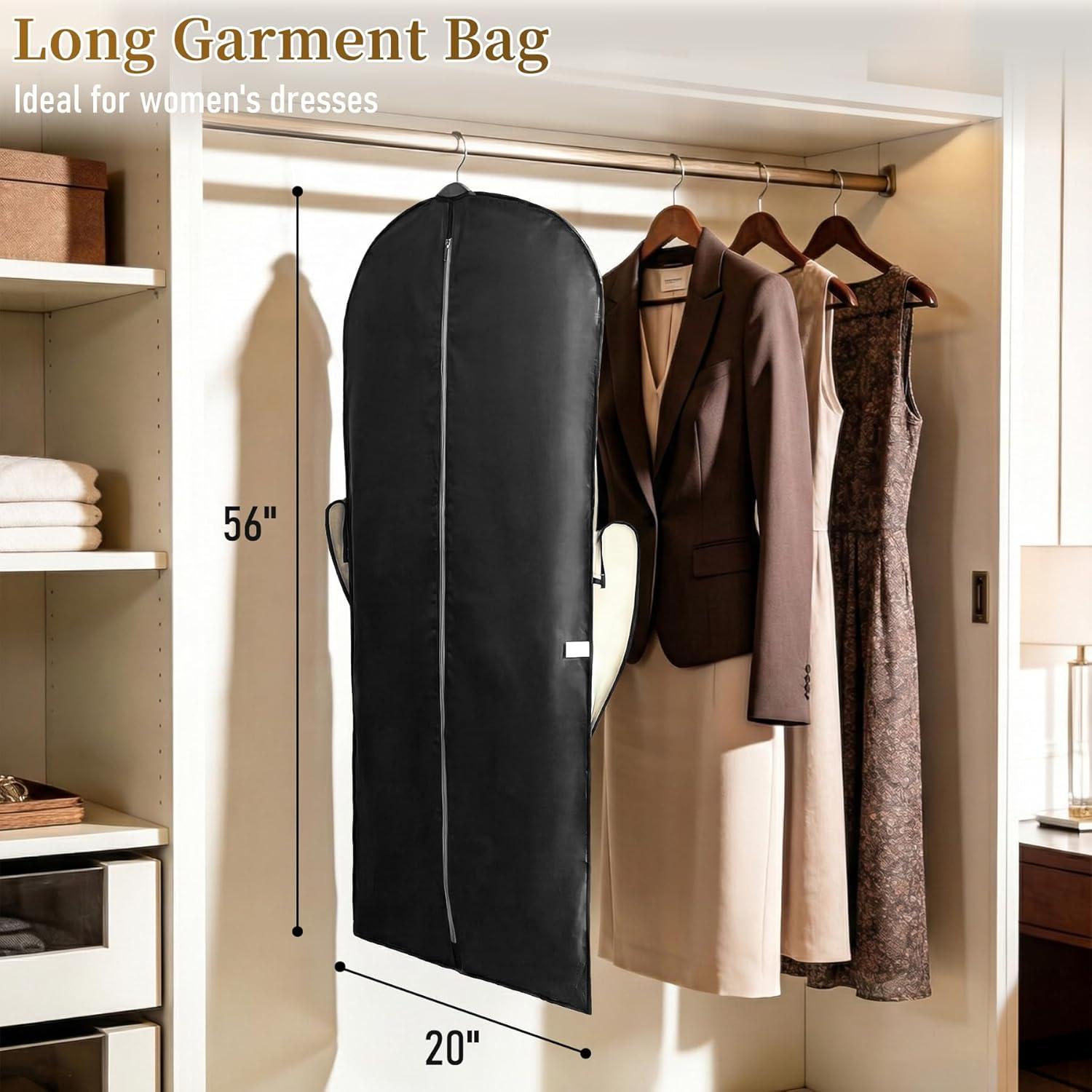 imageMISSLO Carry on Garment Bags for Travel for Women 56quot Foldable Dress Bag for Hanging Clothes Suit Luggage Garment Bag with Shoulder Strap ampamp Large Pockets for Business Wedding BlackBlack