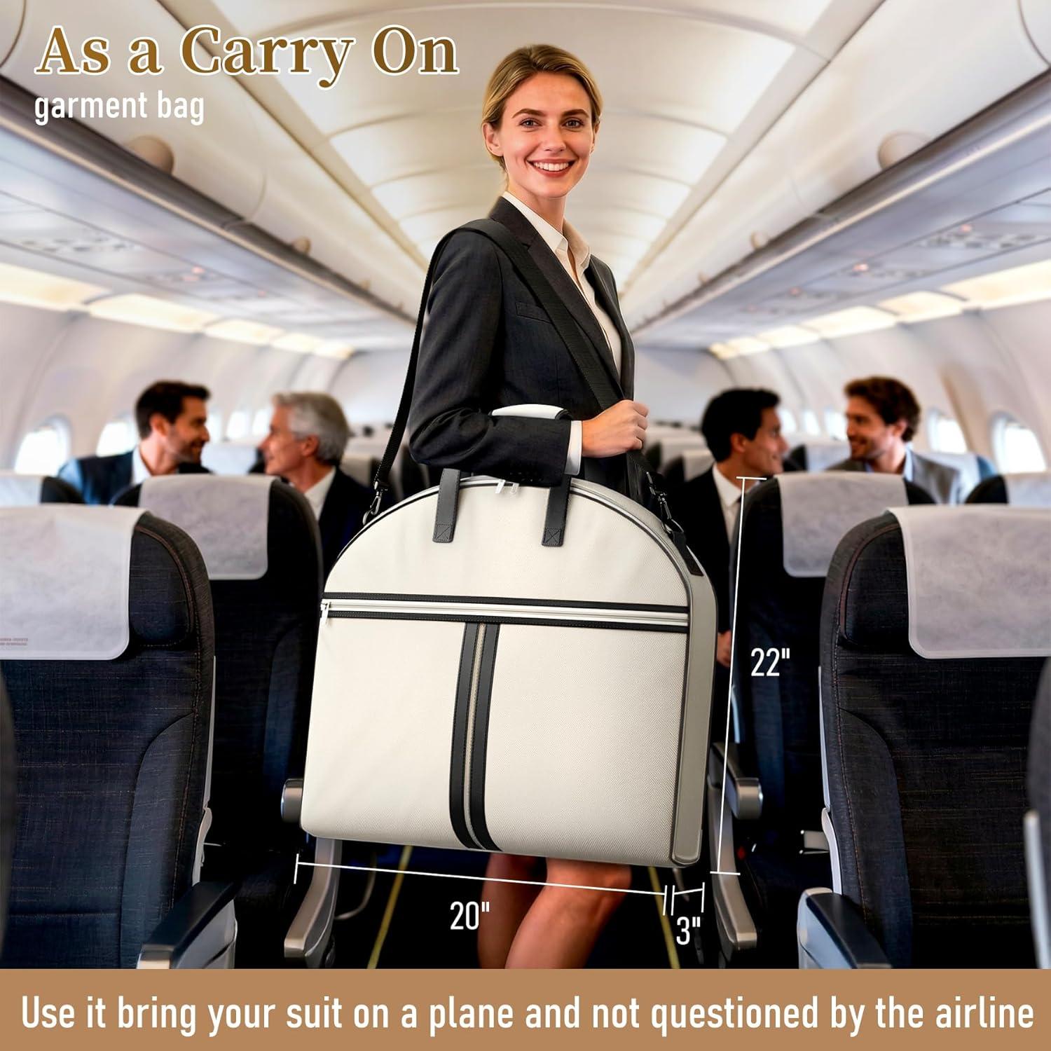 imageMISSLO Carry on Garment Bags for Travel for Women 56quot Foldable Dress Bag for Hanging Clothes Suit Luggage Garment Bag with Shoulder Strap ampamp Large Pockets for Business Wedding BlackBlack