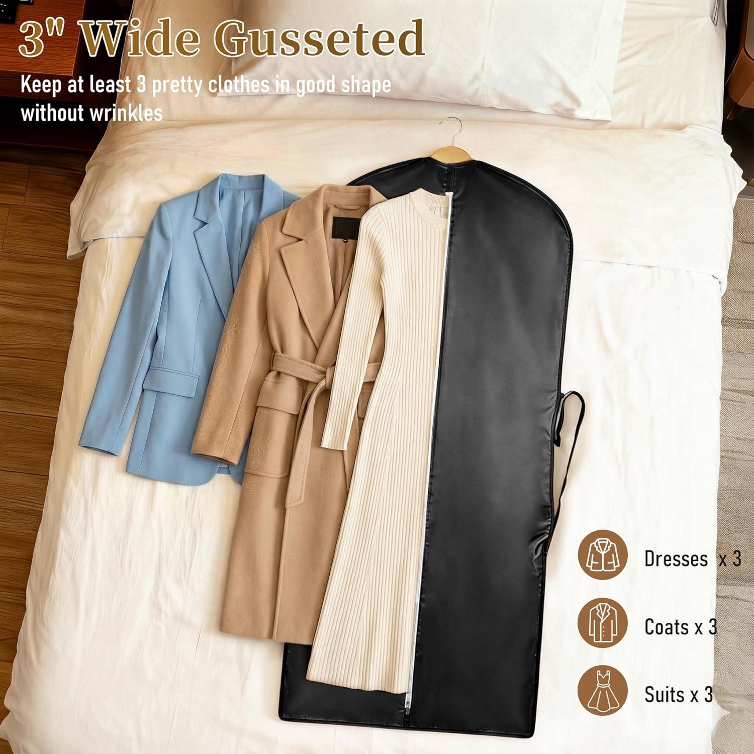 imageMISSLO Carry on Garment Bags for Travel for Women 56quot Foldable Dress Bag for Hanging Clothes Suit Luggage Garment Bag with Shoulder Strap ampamp Large Pockets for Business Wedding BlackBlack