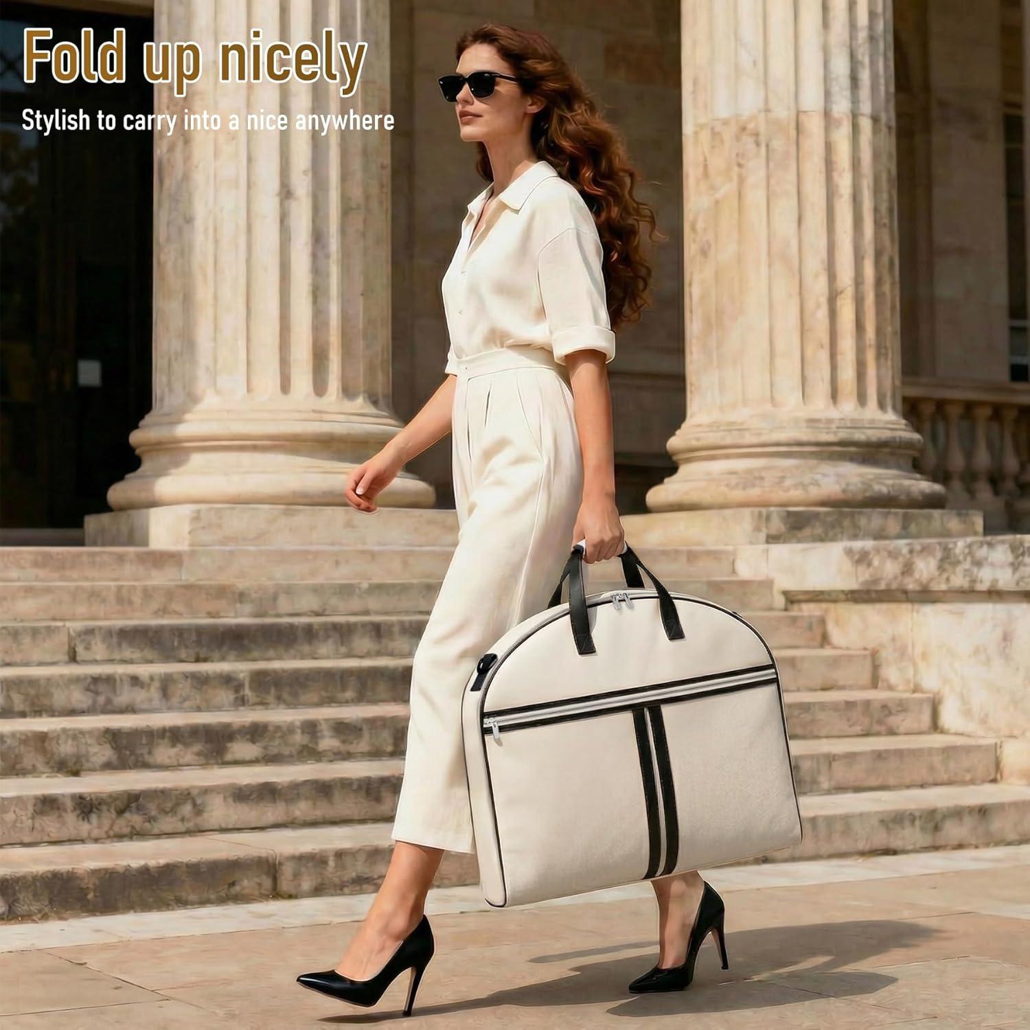 imageMISSLO Carry on Garment Bags for Travel for Women 56quot Foldable Dress Bag for Hanging Clothes Suit Luggage Garment Bag with Shoulder Strap ampamp Large Pockets for Business Wedding BlackBlack