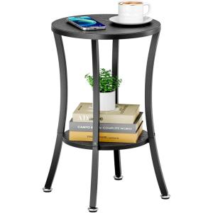 imageMISSLO Round End Table Living Room 2Tier Small Side Table Sturdy Small Accent Tables Nightstand for Living Room Bedroom BrownBlack