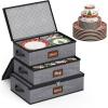 imageMISSLO Stackable Coffee Mug Organizer with Hard Shell China Cup Storage Containers with Dividers Kitchen Packing Moving Boxes for Mugs Protectors Grey3 Piece Storage Set