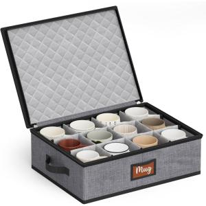 imageMISSLO Stackable Coffee Mug Organizer with Hard Shell China Cup Storage Containers with Dividers Kitchen Packing Moving Boxes for Mugs Protectors GreyMug Organizer