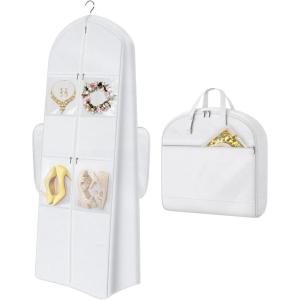 image:imageMISSLO 2in1 Wedding Dress Garment Bag 70 Dress Bags for Gowns long with 5 Bride Accessories Pockets amp Adjustable Handles Trifold Dresses Cover for Travel and Closet Storage WhiteWhite