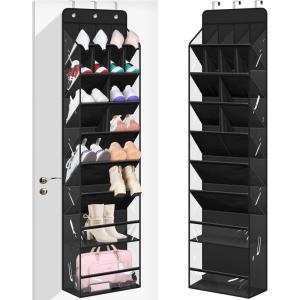 image:imageMISSLO Clear Over The Door Shoe Organizer Large Deep Pockets Hanging Shoe Rack for Closet Fit 20 Pairs Shoe Holder for Sneakers Boots Storage PinkBlack