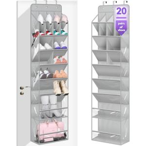 image:imageMISSLO Clear Over The Door Shoe Organizer Large Deep Pockets Hanging Shoe Rack for Closet Fit 20 Pairs Shoe Holder for Sneakers Boots Storage PinkGrey