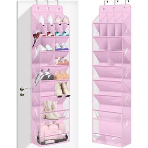 image:imageMISSLO Clear Over The Door Shoe Organizer Large Deep Pockets Hanging Shoe Rack for Closet Fit 20 Pairs Shoe Holder for Sneakers Boots Storage PinkPink