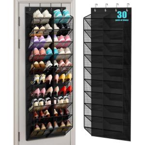 image:imageMISSLO 30 Pairs Over the Door Shoe Organizer Breathable Mesh Hanging Shoe Rack for Closet Storage with Wide Deep Pockets 10 Tier Shoes Holder Fit All the Familys Sneakers Boots Heels Grey 71Black