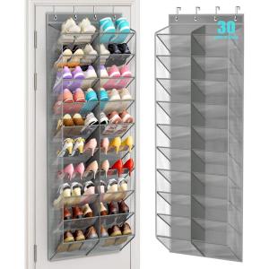 image:imageMISSLO 30 Pairs Over the Door Shoe Organizer Breathable Mesh Hanging Shoe Rack for Closet Storage with Wide Deep Pockets 10 Tier Shoes Holder Fit All the Familys Sneakers Boots Heels Grey 71Grey