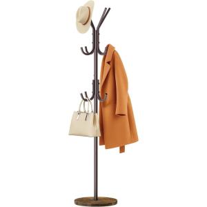 image:imageMISSLO Heavy Duty Coat Rack Freestanding with Stable Wood Base Modern White Coat Tree with 12 Hooks Adjustable Coats Hanger Stand Stylish Standing Clothes Tree for Entryway Bedroom Corner HallBrown