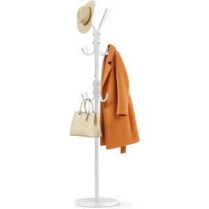 image:imageMISSLO Heavy Duty Coat Rack Freestanding with Stable Wood Base Modern White Coat Tree with 12 Hooks Adjustable Coats Hanger Stand Stylish Standing Clothes Tree for Entryway Bedroom Corner HallWhite