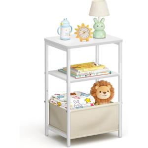 image:imageMISSLO Nursery Side Table for Living Room with Storage Basket Small End Tables for Small Spaces with Large Tabletop White Bedside Table Toddler Night Stand for Bedroom Sofa Dorm OfficeWhite
