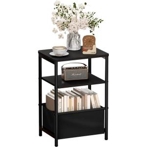 image:imageMISSLO Nursery Side Table for Living Room with Storage Basket Small End Tables for Small Spaces with Large Tabletop White Bedside Table Toddler Night Stand for Bedroom Sofa Dorm OfficeBlack