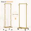 image:imageMISSLO Small Clothes Racks for Hanging Clothes Clothing Rack with Wheels 60 Garment Rack with Shelves Portable Rolling Wardrobe Rack for Small Space Gold