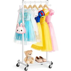 image:imageMISSLO Kids Clothing Rack for Small Space Kids Dress Up Storage with Shelf Short Baby Clothes Rack for Hanging Clothes amp Dance Costumes Small Garment Rack for Closet Wardrobe WhiteWhite