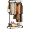 image:imageMISSLO Heavy Duty Clothes Racks for Hanging Clothes 25mm Metal Clothing Rack with Shelves for Storage Rolling Garment Rack with Wheels for Bedroom Laundry Black 28 x 155 x 60Black