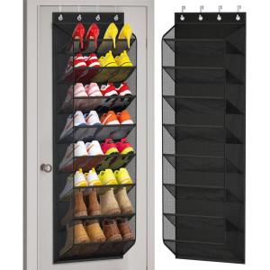 image:imageMISSLO Large Pockets Over the Door Shoe Organizer for Closet Hanging Shoe Rack for Door Shoes Storage Fits 24 Pairs Sneakers and Boots 8 Tiers BlackBlack