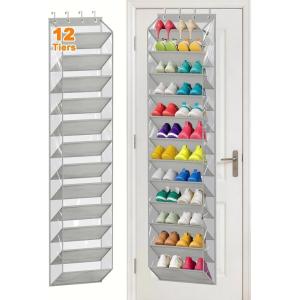 image:imageMISSLO 36 Pairs Clear Over the Door Shoe Organizer Closet Hanging Shoe Rack for Door with Large Deep Pockets Shoes Hanger Holder for Sneakers Boots Heels Storage BlackGrey