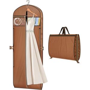 image:imageMISSLO 65 Garment Bags for Travel for Women with LoackabeSelf Zipper Waterproof Dress Bags for Gowns Long with Accessories Pockets Wedding Dress Bag Garment Covers for Hanging Clothes BlackBrown