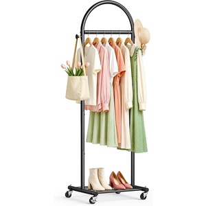 image:imageMISSLO 18 Small Clothes Racks for Hanging Clothes Arched Shape Black Clothing Rack with Wheels 70 Metal Rolling Garment Rack with Shelves for Small Space Bedroom Laundry BlackBlack