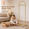image:imageMISSLO 18 Small Clothes Racks for Hanging Clothes Arched Shape Gold Clothing Rack with Wheels 70 Metal Rolling Garment Rack with Shelves for Small Space Bedroom Laundry GoldGold