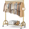 image:imageMISSLO Heavy Duty Clothing Rack with Wheels Rolling Clothes Racks for Hanging Clothes Coats Garment Dress WhiteGold