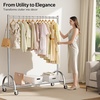 image:imageMISSLO Heavy Duty Clothing Rack with Wheels Rolling Clothes Racks for Hanging Clothes Coats Garment Dress WhiteSilver