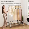 image:imageMISSLO Heavy Duty Clothing Rack with Wheels Rolling Clothes Racks for Hanging Clothes Coats Garment Dress WhiteSilver