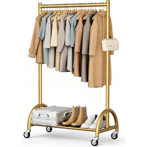 image:imageMISSLO Heavy Duty Clothing Rack with Wheels Rolling Clothes Racks for Hanging Clothes Coats Garment Dress WhiteGold